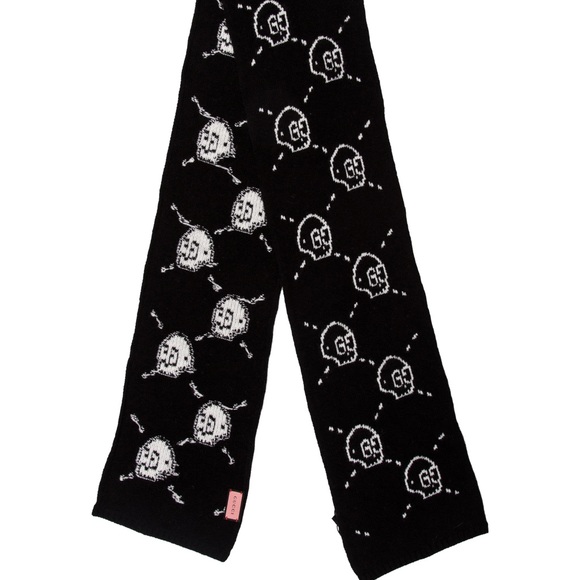 Gucci Wool GG Hamlet Skull Ghost Scarf Black White - Picture 1 of 4